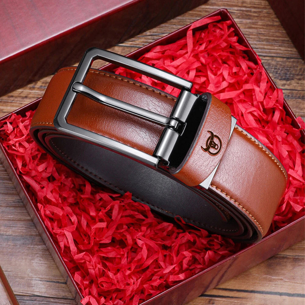 BULLCAPTAIN 130cm Genuine Leather Men's Fashionable Pinch-buckle Belt