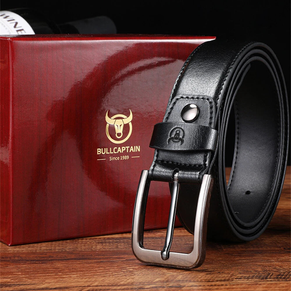 BULLCAPTAIN 130cm Genuine Leather Men's Fashionable Pinch-buckle Belt