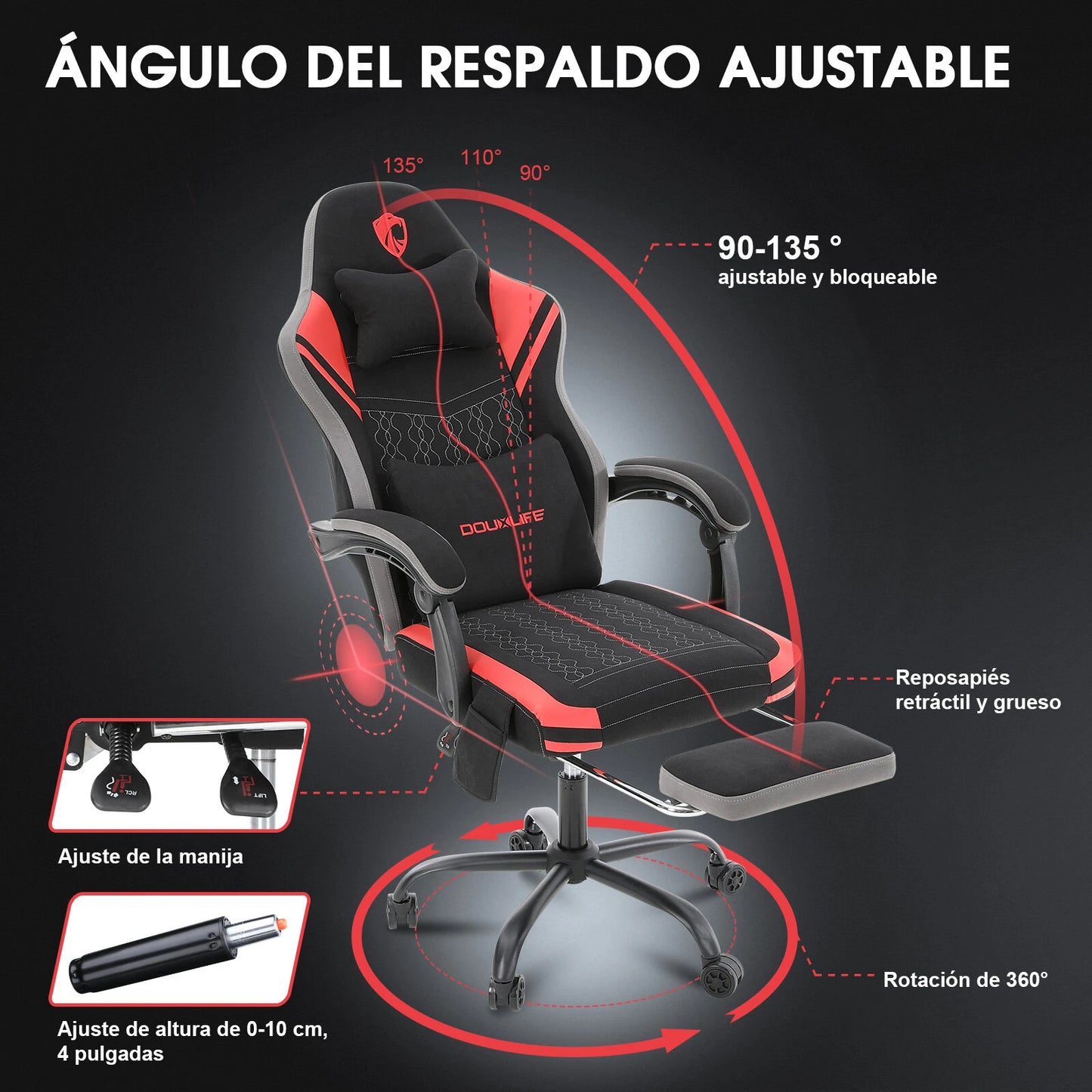 Douxlife GC-RC05 Fabric Gaming Chair Massage with Pocket Spring Widened Cushion