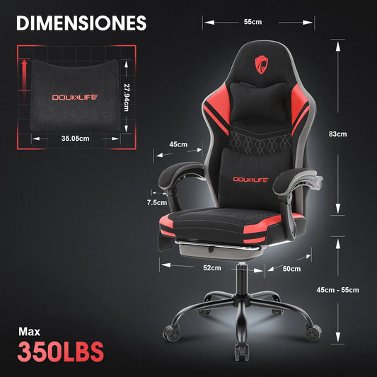 Douxlife GC-RC05 Fabric Gaming Chair Massage with Pocket Spring Widened Cushion