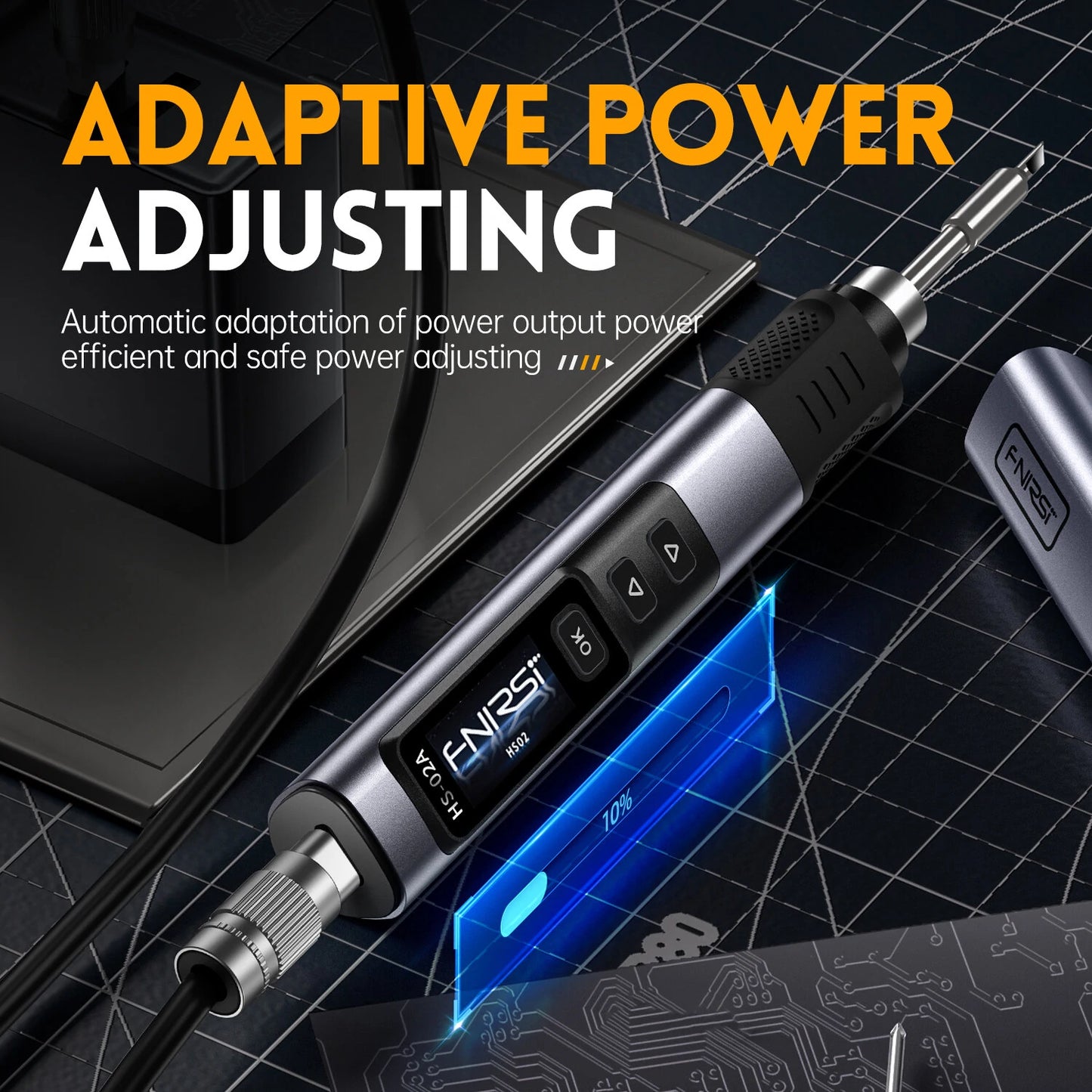 FNIRSI HS-02A Smart Soldering Iron with 6 Tips High-Power 100W Adaptable to Quick Charging PD/QC Protocol Wide Temperature Range 180-842°F Featuring Adaptive Power Efficiency 0.96 IPS HD Color Screen - HS-02A with 6 Tips