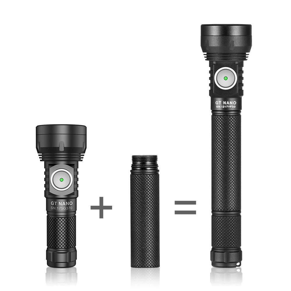 Lumintop GT NANO 3.0 400M EDC Thrower Flashlight with 10280 Battery, Mini Size 700LM High Power Output USB C Rechargeable Mini Torch Powerful Camping Lantern, 10750 Battery Optional - Black 10750 Extention Tube & Battery
