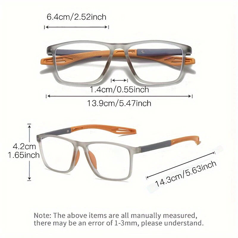TR90 Reading Glasses Anti-blue Light High Definition Presbyopia Eyeglasses Men's Hyperopia Optical Eyewear Ultralight Sport Non-slip Eyeglasses Diopters To +3.5 - Orange +100