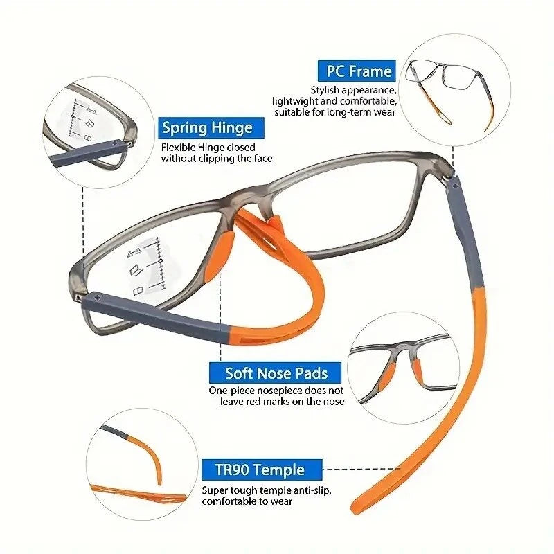 TR90 Reading Glasses Anti-blue Light High Definition Presbyopia Eyeglasses Men's Hyperopia Optical Eyewear Ultralight Sport Non-slip Eyeglasses Diopters To +3.5 - Orange +100