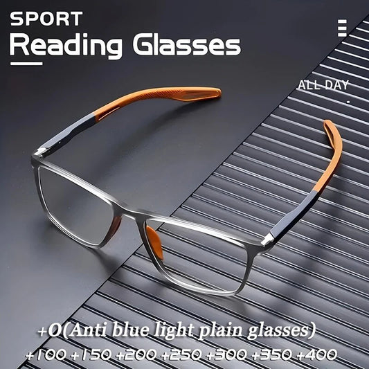 TR90 Reading Glasses Anti-blue Light High Definition Presbyopia Eyeglasses Men's Hyperopia Optical Eyewear Ultralight Sport Non-slip Eyeglasses Diopters To +3.5 - Orange +100