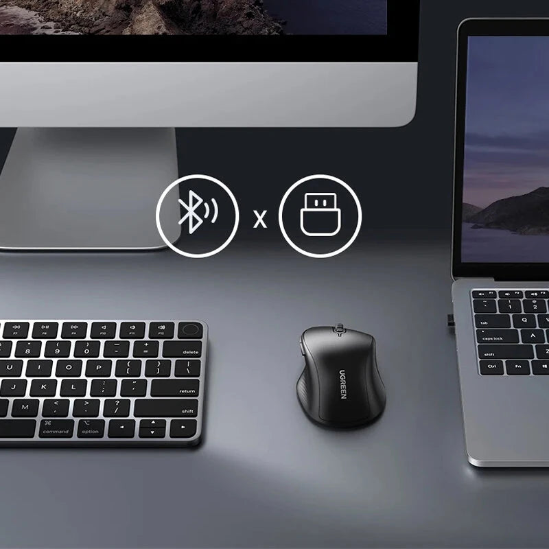 UGreen MU101 2.4G Wireless bluetooth Mouse 1000-4000DPI Silent Buttons Ergonomics for MacBook Tablet Laptop Mute Mice 2.4G Mouse - Black