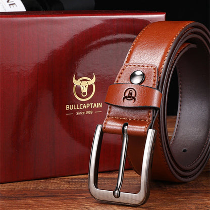 BULLCAPTAIN 130cm Genuine Leather Men's Fashionable Pinch-buckle Belt