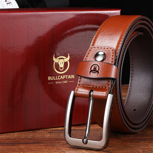 BULLCAPTAIN 130cm Genuine Leather Men's Fashionable Pinch-buckle Belt