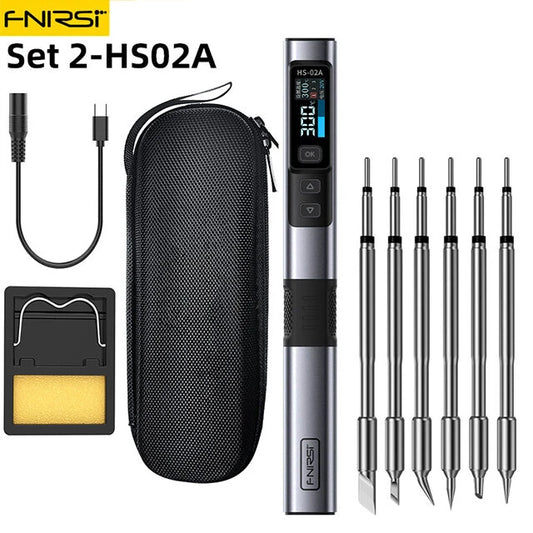 FNIRSI HS-02A Smart Soldering Iron with 6 Tips High-Power 100W Adaptable to Quick Charging PD/QC Protocol Wide Temperature Range 180-842°F Featuring Adaptive Power Efficiency 0.96 IPS HD Color Screen - HS-02A with 6 Tips