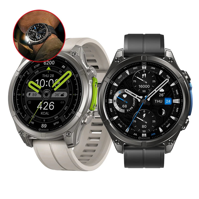 [World Premiere]Zeblaze Vibe 8 1.43-inch AMOLED 818H SapphireLens Built-in LED Flashlight 60 Days Battery Life 5ATM&IP69K Waterproof bluetooth Call Heart Rate Blood Pressure Blood Oxygen Monitor Sleep Monitoring Multi-sport Modes Smart Watch - Black