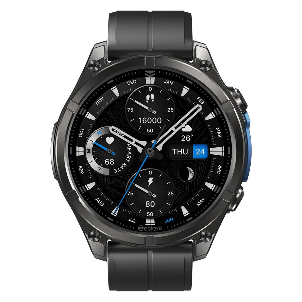 [World Premiere]Zeblaze Vibe 8 1.43-inch AMOLED 818H SapphireLens Built-in LED Flashlight 60 Days Battery Life 5ATM&IP69K Waterproof bluetooth Call Heart Rate Blood Pressure Blood Oxygen Monitor Sleep Monitoring Multi-sport Modes Smart Watch - Black