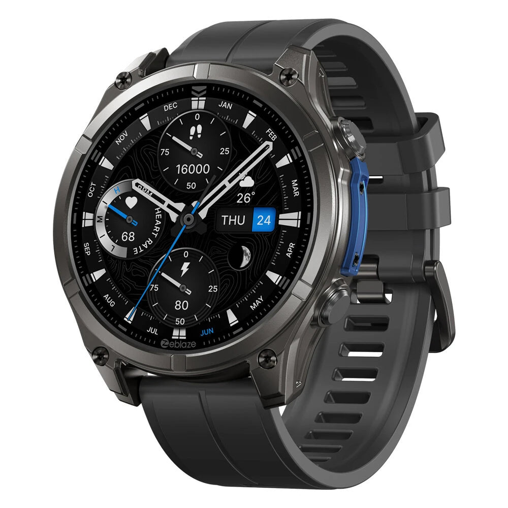 [World Premiere]Zeblaze Vibe 8 1.43-inch AMOLED 818H SapphireLens Built-in LED Flashlight 60 Days Battery Life 5ATM&IP69K Waterproof bluetooth Call Heart Rate Blood Pressure Blood Oxygen Monitor Sleep Monitoring Multi-sport Modes Smart Watch - Black